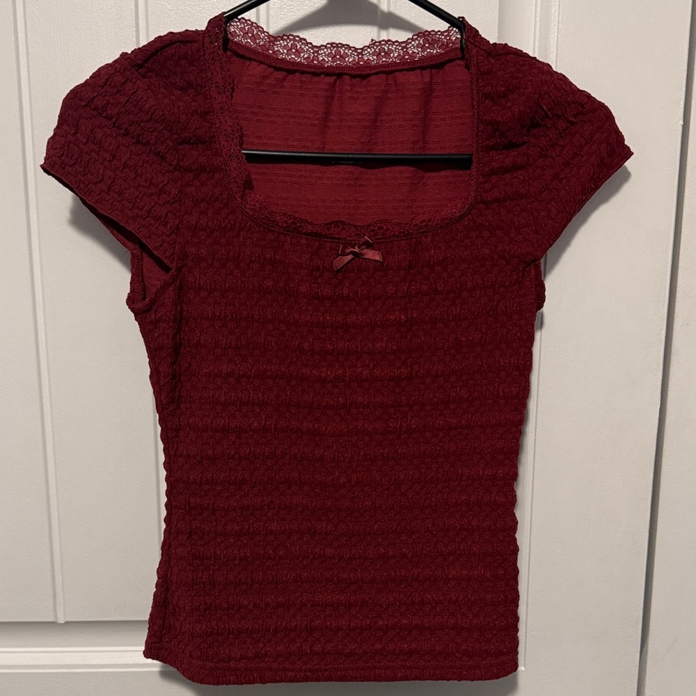 SHEIN Deep Red Textured Blouse